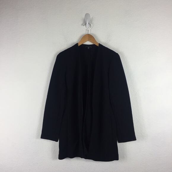 Eileen Fisher Black Geometric Cardi Jacket Small Stretch Textured Open Lagenlook - Picture 3 of 15